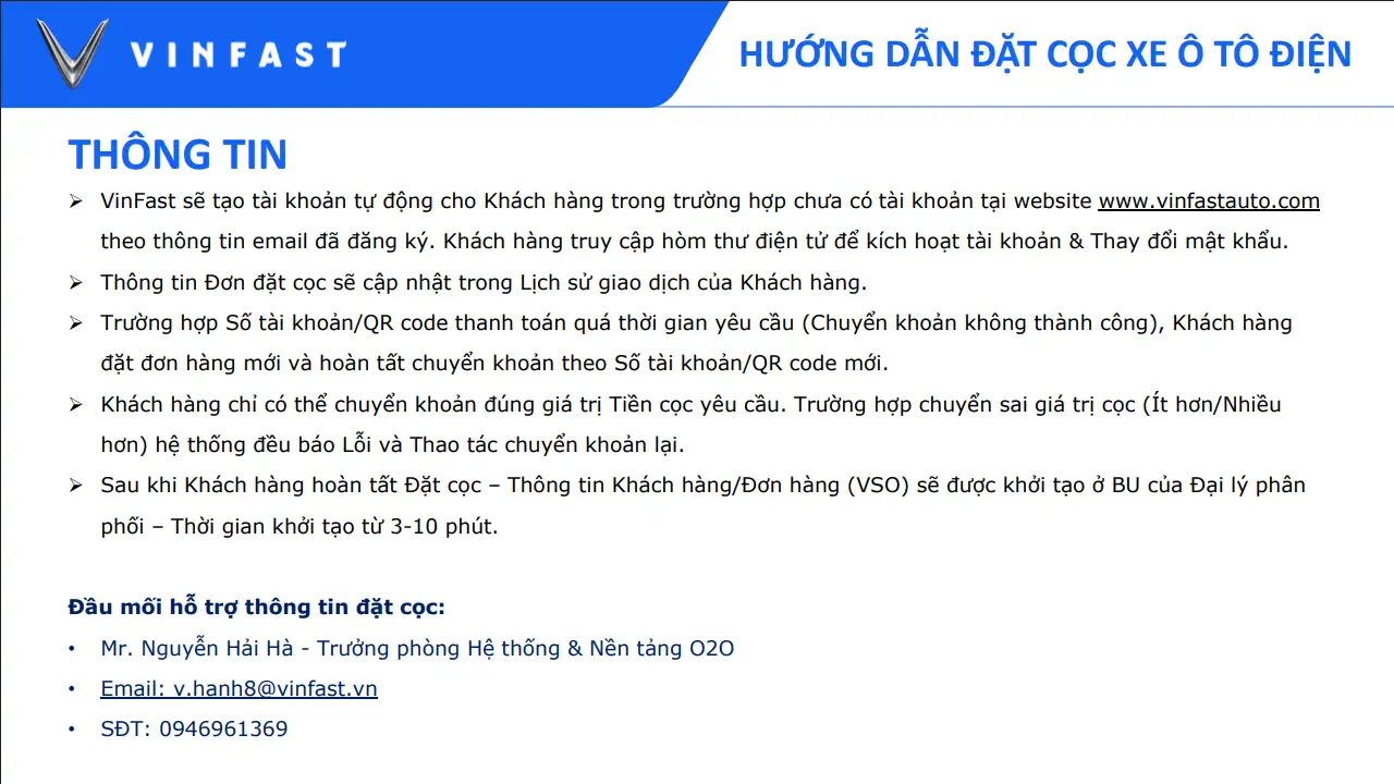 3 bước hoàn tất thanh toán tiền cọc VF2